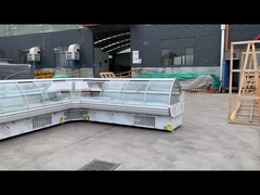 রেফ্রিজারেটেড সার্ভ-ওভার ডিসপ্লে কাউন্টারে লিফট-আপ ফ্রন্ট কার্ভ গ্লাস ডোর রয়েছে