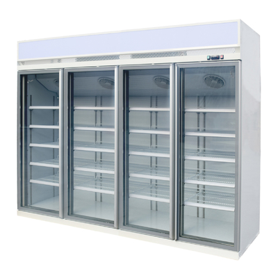 ভিতরের উল্লম্ব LED লাইট সহ ফ্যান কুলিং গ্লাস ডোর ডিসপ্লে রেফ্রিজারেটর