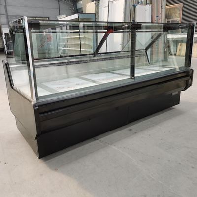 বাণিজ্যিক ফ্যান কুলিং R290 সুপার মার্কেটের জন্য রাইট এঙ্গেল মাংস প্রদর্শন ফ্রিজ